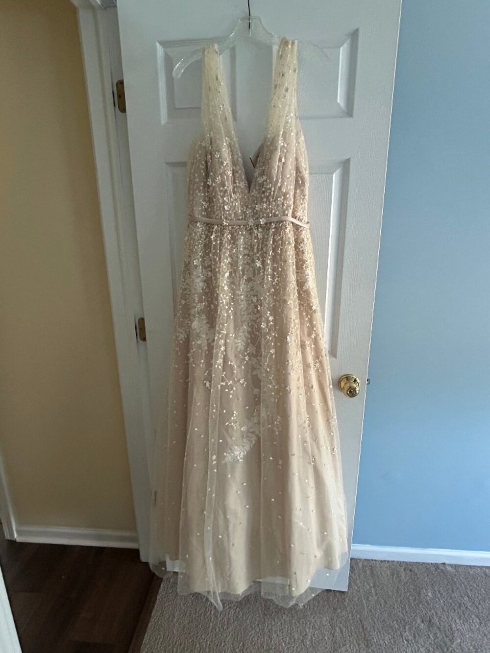 Melissa Sweet Champagne Wedding Dress Size 14 MS251151 Floral A-Line Bridal Gown